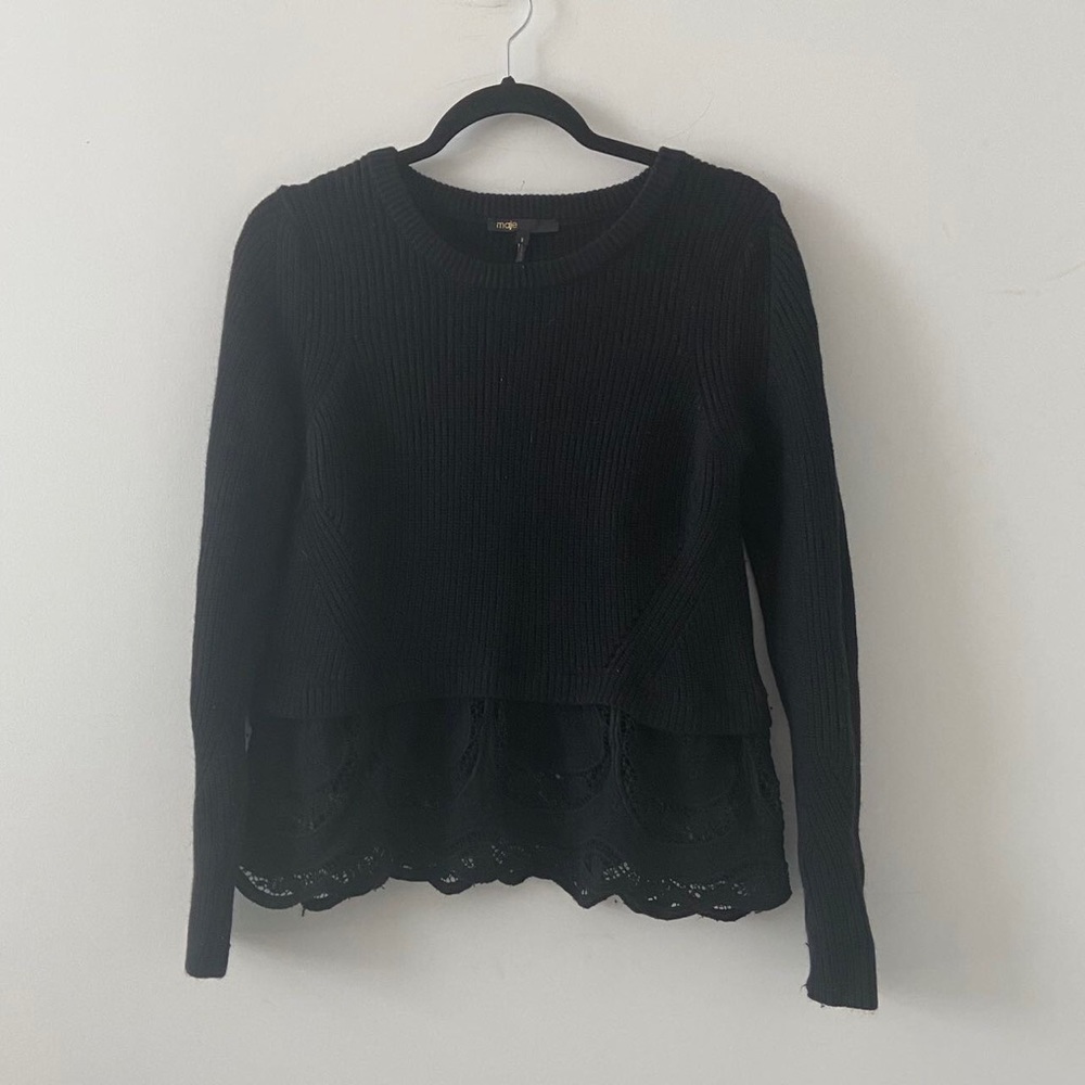 Women’s Maje Black Lace Trim Sweater Size 1